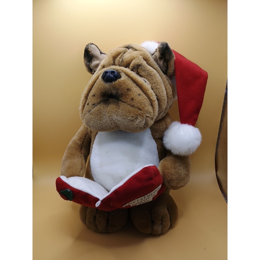 CHRISTMAS ANIMATED PLUSH PUG DOG BARKING WE WISH YOU A MERRY CHRISTMAS VTG